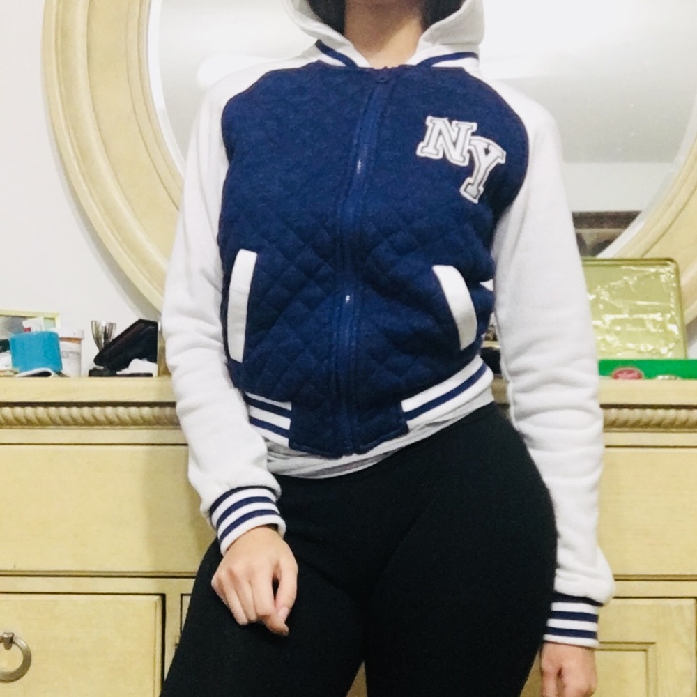 New York varsity jacket with hood